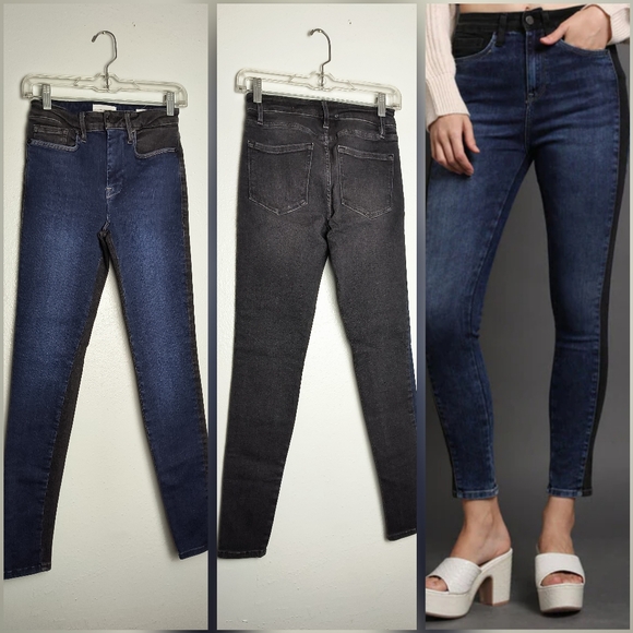 Frame Denim Le One Skinny Jean Pant Women's Size 1 Two Tone Blue/Black - Picture 1 of 7